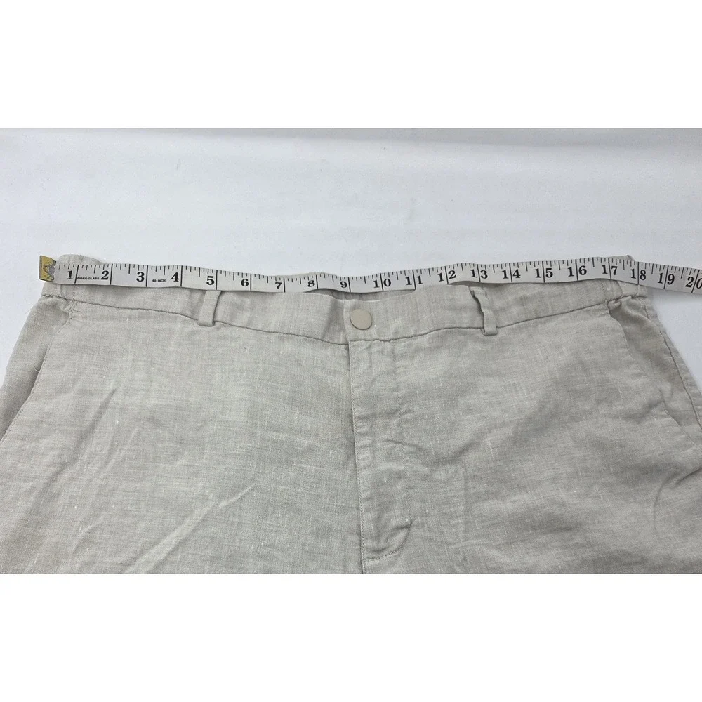 Nordstrom Linen Blend Men Pants Beige (38Rx29) Slim Lightweight Drawstring EUC